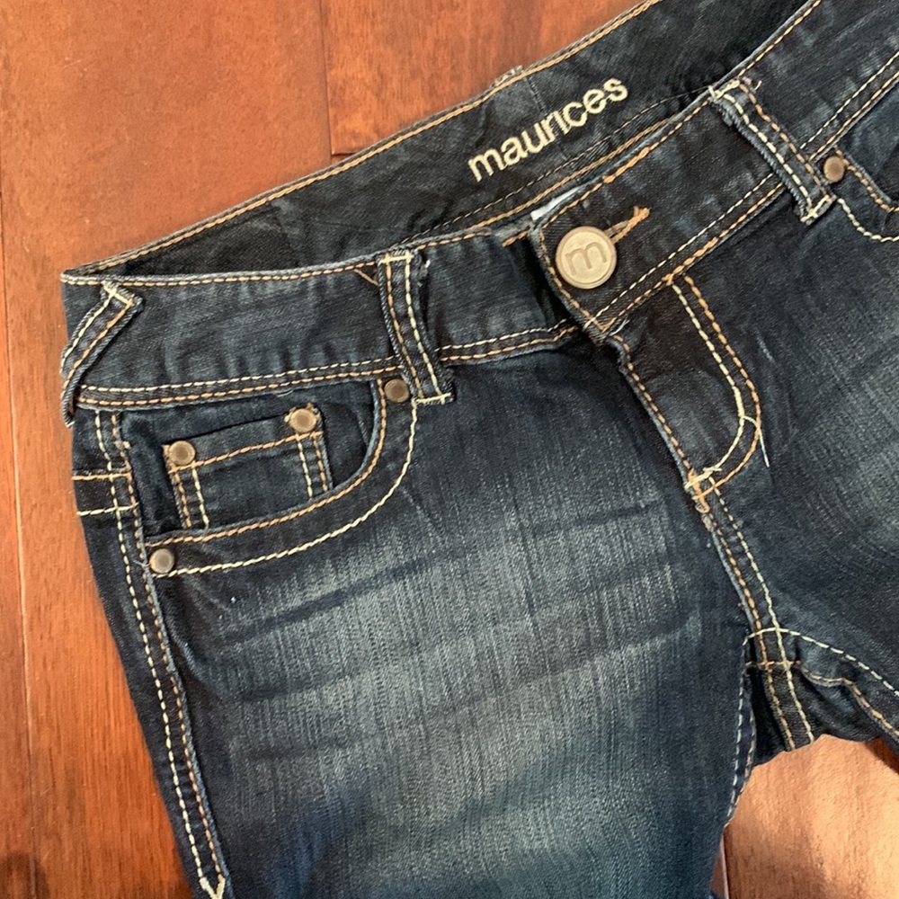 Dark blue distressed bootcut jeans size 1/2 regular - Picture 3 of 6